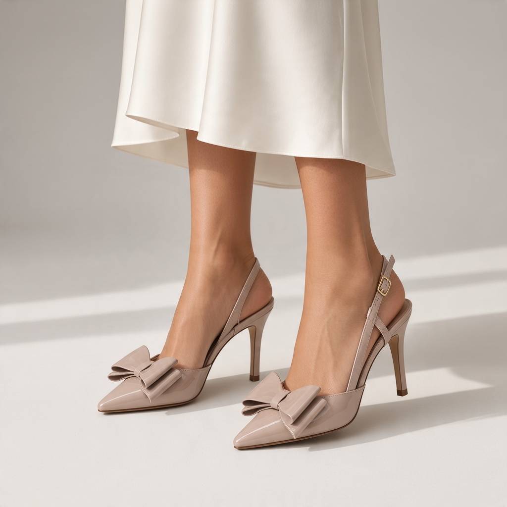 Zapatilla de tacón Nude Gianozetti con moño elegante